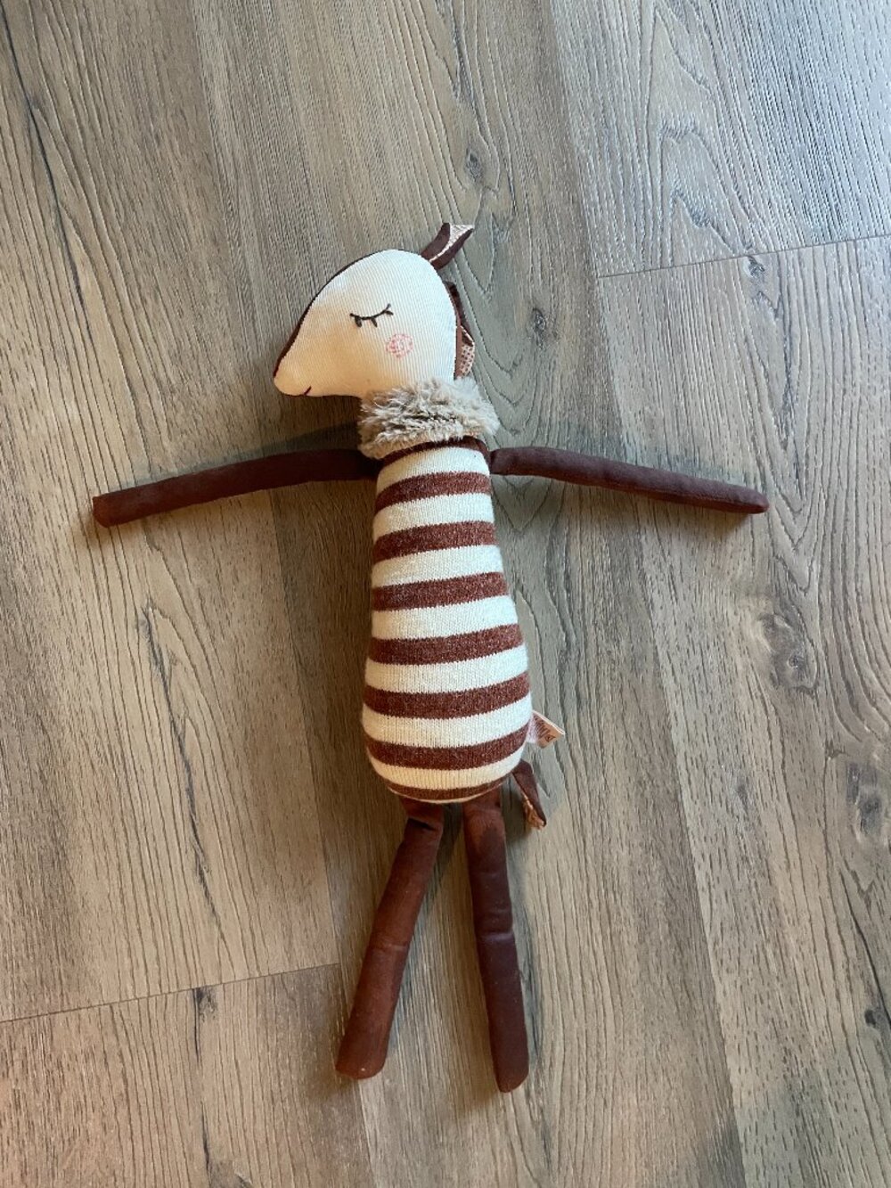 Maileg Plush Rare Stripe Brown Ivory Deer 15" Collectible